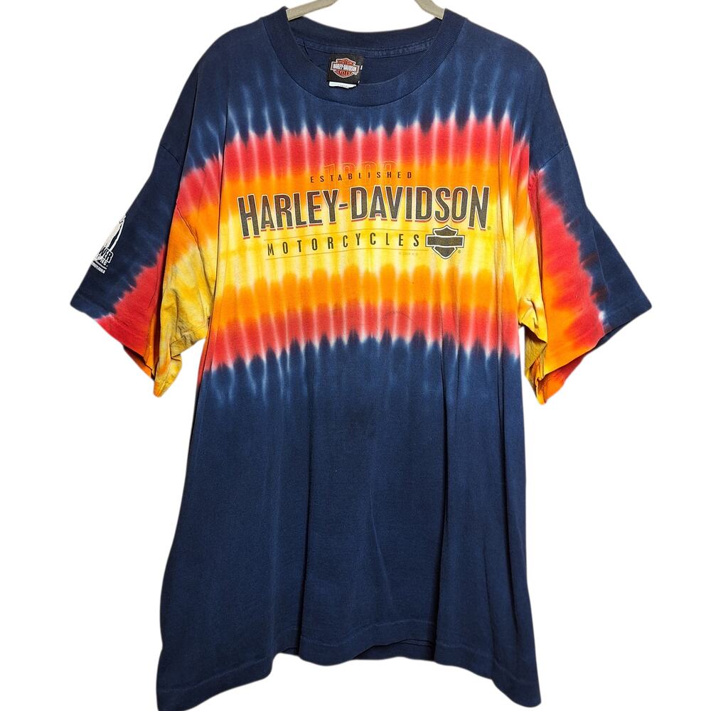 Harley-davidson motorcycles Y2K Vintage tie-dye graphic print tee 2004 colorful